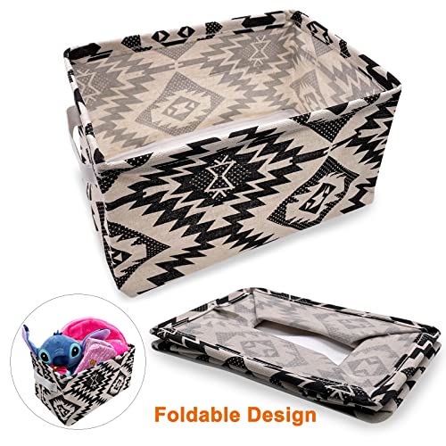 6 Stück Aufbewahrungskorb Stoff Leinen, Owelth Wasserdicht Aufbewahrungsbox mit Griffen, Faltbar Ablagekörbe Speicher Wickeltisch Organizer für Schubladen, Spielzeug, Kosmetik, Bad, 28x19x15 cm
