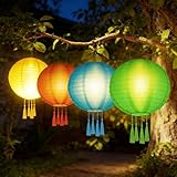 NAVESO 4 Stück Solar Lampions Außen Wetterfest, 25cm Lampions LED Solar, SolarLampions Outdoor, Solarlampen Lampions, Gartenlaterne Hängend, Solar Beleuchtung Laterne, Balkon Deko