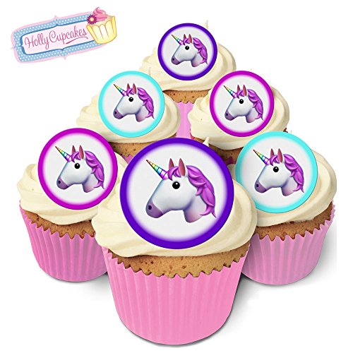 24 Fabulous Pre-Cut Edible Wafer Cake Toppers: Unicorn Emoji
