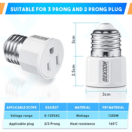 E26/ E27 3 Prong Light Bulb Socket Adapter, Polarized Light Socket Outlet, Light Socket To Plug Adapter Socket Converter, Light Bulb Plug Adapter For Patio, Garage, Porch(1 Pack) #TOP1