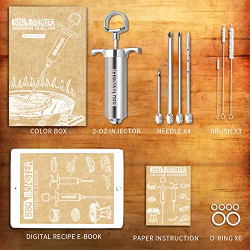 BBQ Monster Meat Injector Syringe Kit with 4 Professional Marinade Injector Needles for BBQ Grill Smoker, Turkey and Brisket; 2-oz Large Capacity, Including Paper User Manual, Recipe E-Book (PDF) - Thumbnail 6
