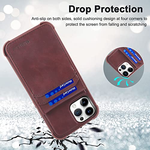 Image of MONASAY Magwallet Case Fit for iPhone 14 Pro,[Support MagSafe Wireless Charging][Glass Screen Protector] PU Leather Flip Magnetic Wallet Phone Cover with Detachable Card Holder, Burgundy