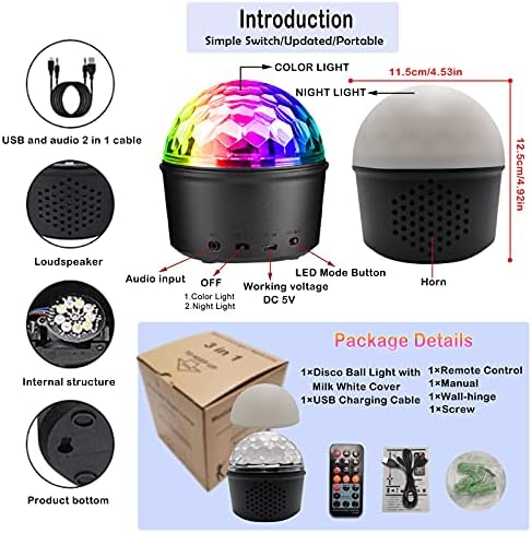 Disco Ball Party Light, Strobe Lamp with 9 Colors Sound Activated, Portable USB Powered Stage DJ Night Light with Bluetooth Speaker & Remote Control, Kid Teen Birthday Wedding Bar KTV Decorative