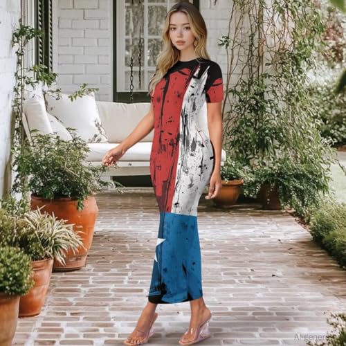 Image of Womens Short Sleeve Jamaican Flag Midi Bodycon Dress