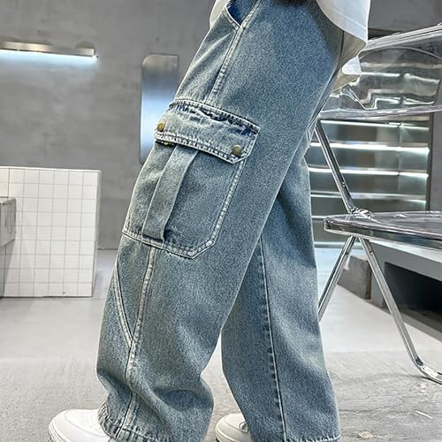 Boys Baggy Jeans Casual Elastic Waist Wide Leg Y2k Denim Pants Streetwear Vintage Ripped Cargo Trousers Loose Sweatpant 1-15T4