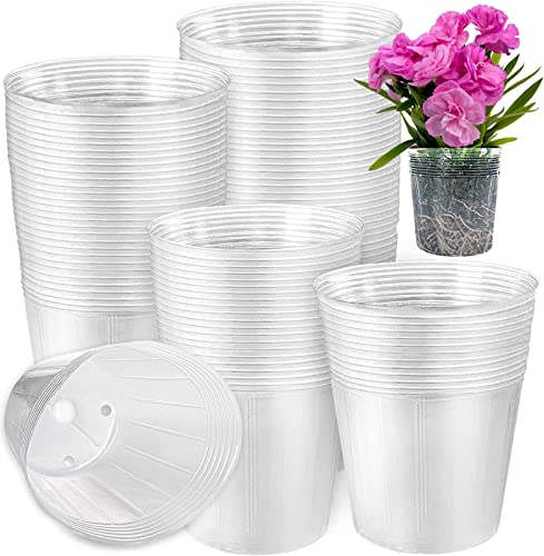 FFWHKON Lot de 36 pots de fleurs en plastique transparent souple avec trou de drainage pour semis, plantes grasses, légumes, fleurs, boutures