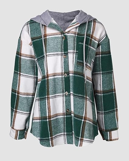 CHICME Womens Lightweight Casual Jacket 2025 Plaid Long Sleeve Shacket Fleece Lined Hooded Jackets Warm Coat4