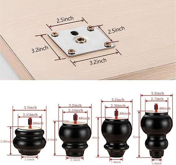 Miniatura 3 de Cifavor Juego de 4 patas redondas de madera para moño, patas de sofá de 2.4 pulgadas, patas de sofá, patas de furmiture para sofá, sofá, cabiet,