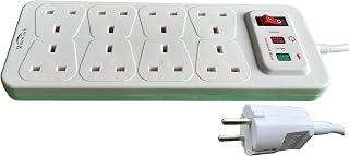 ShaniTech Travel Adaptor Extension Lead 8 Way 1M Surge Protected UK to Europe Belgium Denmark Egypt France Germany Spain Adapter Plug