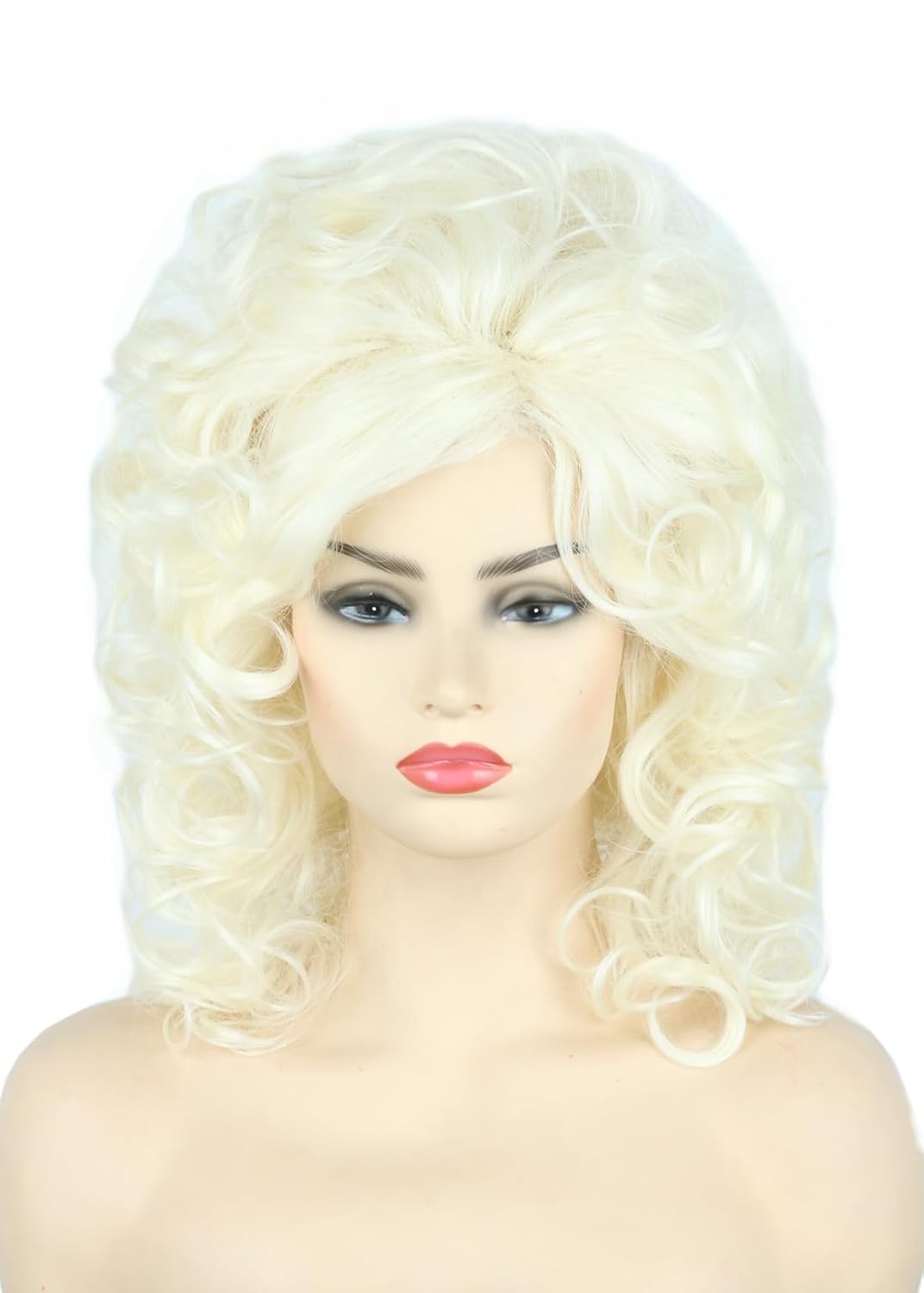 Topcosplay Women Wigs Platinum Blonde Curly Beehive Bouffant 60s Wigs Halloween Costume Wig
