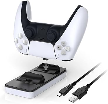 DOBE PS5 Şarj Dock, PlayStation 5 ile Uyumlu, Çift Kumanda Şarj İstasyonu, Siyah-Beyaz
