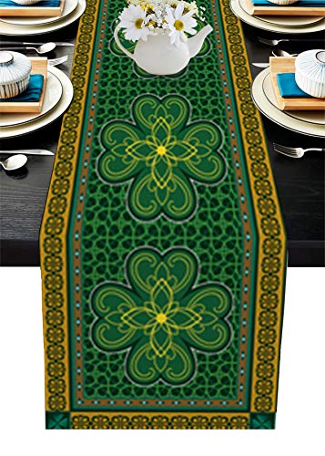 TocaHome Linen Dining Table Runner -13 by 70 Inches Happy St. Patrick's Day and Shamrocks Prints Table Runners Used for Wedding,Indoor and Outdoor Parties Desktop Decoration
