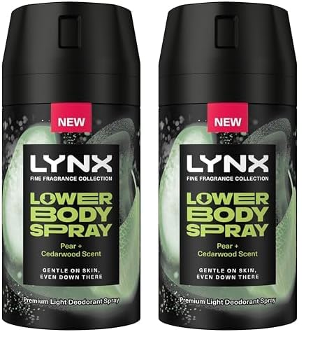 Lynx Fine Fragrance Collection Pear + Cedarwood Lower Body Spray premium light deodorant spray for 72 hours of freshness 100 ml (Pack of 2)