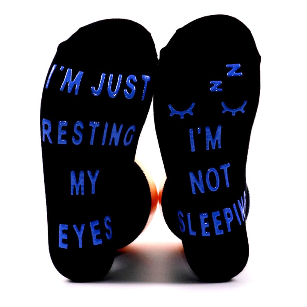 Novelty Socks Funny Socks for Men Women I'm Not Sleeping I'm Just Resting My Eyes Socks Unisex Cotton Mid Calf Socks Non-slip Socks for Dad Grandpa Christmas Thanksgiving Birthday Gift (Eye Blue)