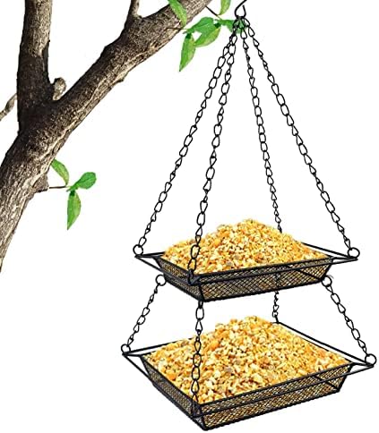 Comedero para pájaros | Alimentador Doble Capa con Gancho – Ideas Regalo comedero Metal para Amantes Las Aves Bandeja alimentación Colgante para Patio jardín Ibuger