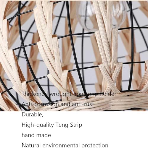 Chandelier rotan naturel design boho chic cage suspendue - 3