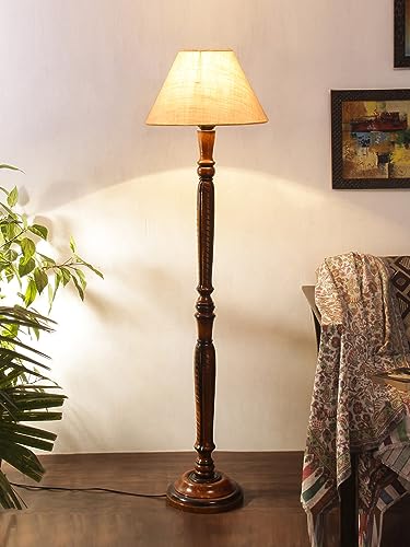 Image of Devansh White Jute Conical Wooden Floor lamp -24