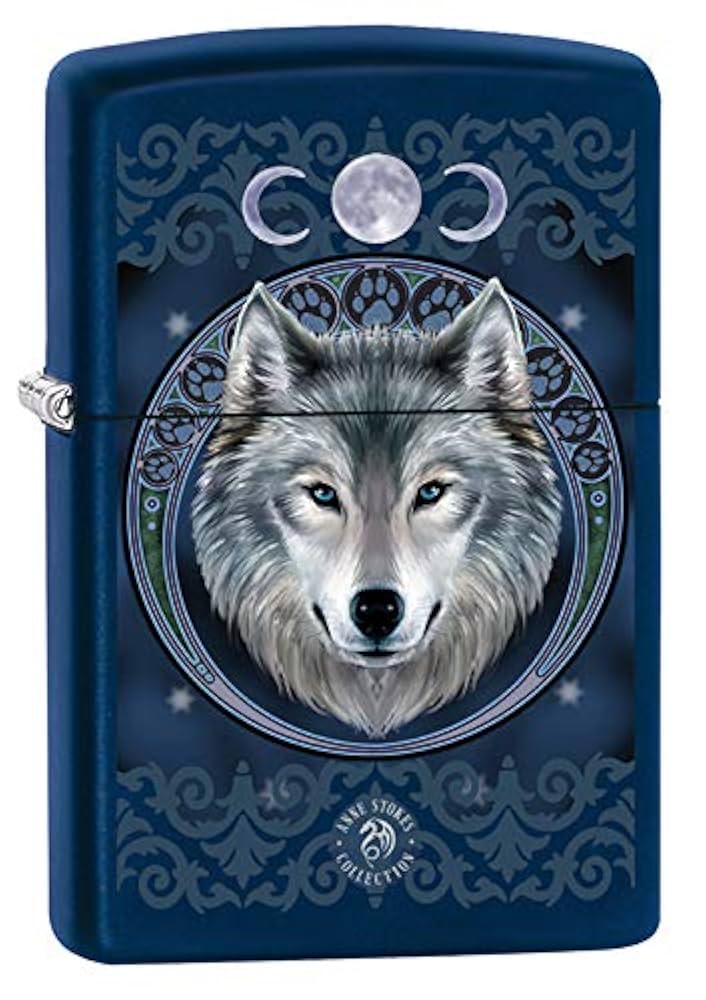 Amazon.com: Zippo Lighter: Anne Stokes Wolf - Navy Matte