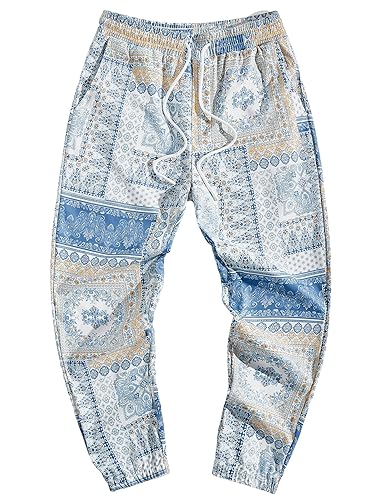 WDIRARA Men's Floral Letter Graphic Print Drawstring Waist Tie Front Sweatpants