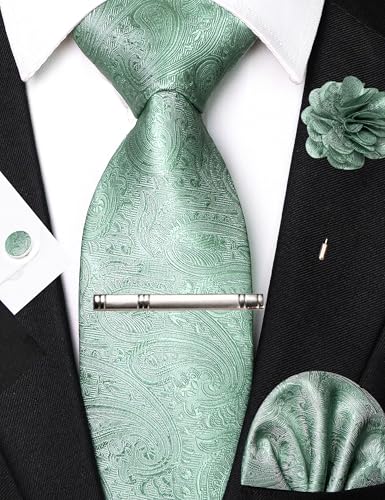 Image of JEMYGINS Mens Tie and Pocket Square,Lapel Pin,Cufflinks,Tie Clip Sets with Gift Box 5PCS