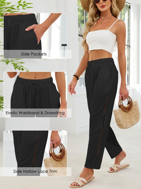 Pantalón Lino Mujer Verano Fresco Tobillero Cintura Elástica Cropped Holgado