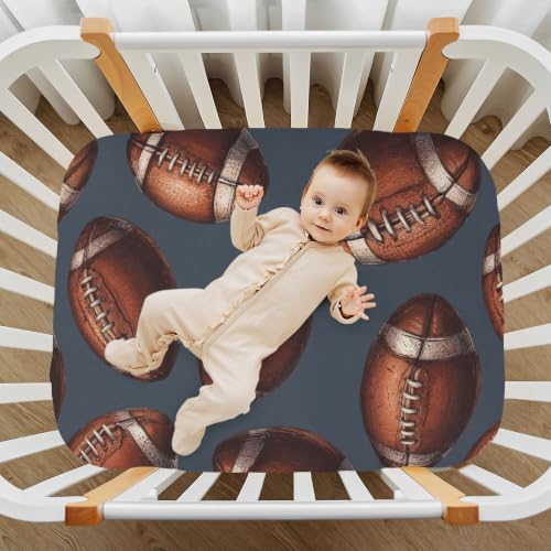 Image of American Football Sport Vintage Crib Sheets Soft Breathable Fitted Baby Crib Sheets Mattress Cover for Girls Boys, 52 inch x 28 inch x 9 inch