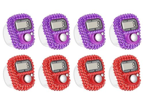 Hitopin 8PCS Electronic Finger Counter, Electronic Handheld Tally Counter, Digital Electronic Tasbeeh Counters, Manual Digital Clicker, for Row People, Score, Inventory, Store (Purple,Red)