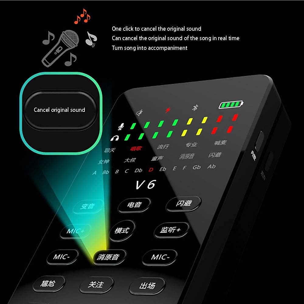 External Live Sound Card, External Bluetooth Audio Mixer, USB Sound Card for Headphone/Microphone/Mobile Phone/Computer/PC/Karaoke/Streaming with 112 Electrical Acoustics, 18 Sound Effects, 6