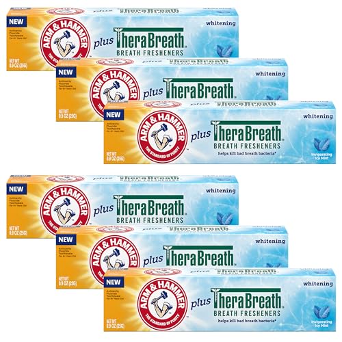 ARM & HAMMER Toothpaste Plus Thera, 6 Pack, ICY Mint, Anticavity Fluoride Toothpaste with Baking Soda, Whitening Enamel Strengthening Toothpaste, Travel Size 0.9 Oz - image 1