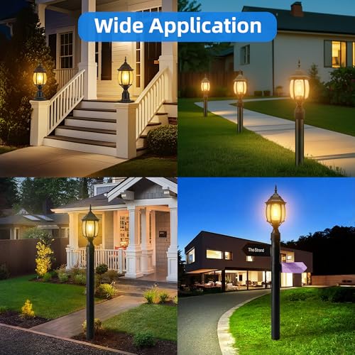 Image of 17 inch Black Outdoor Post Light Fixture, Pole Mount Outside Light for Garden Entrance Driveway Black Pillar Lantern 17 Inch Pier Mount Outdoor Lamp Post for Front Yard