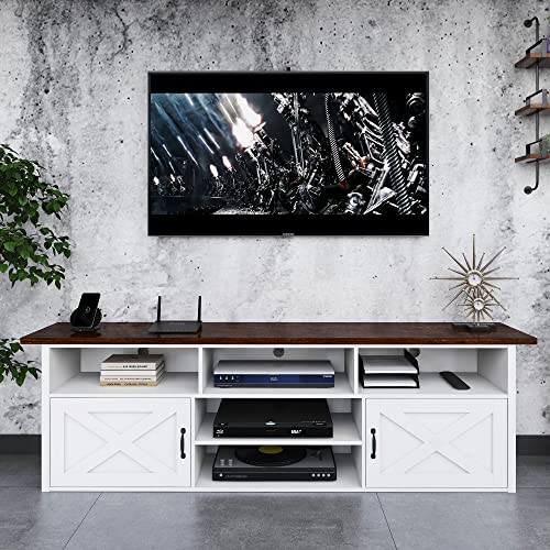 HIUU White TV Stand with Doors,Wood TV Stand with Storage,78inch