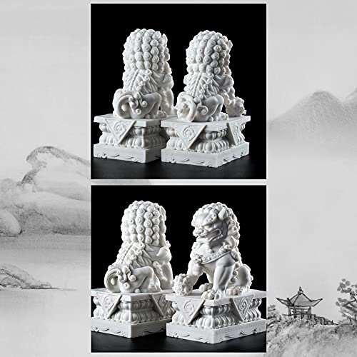 Fu Dogs White Marble Lion Statues Home Decorattract Wealth Lion Statue Outdoor,Pair Of Feng Shui Stone Guardian Lions, Beijing Foo Dog Statue Chinese Feng Shui Decoration,White,Big #TOP4
