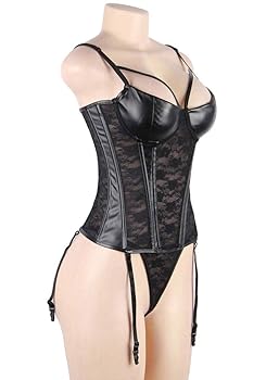 レース付きレザーボンテージ コルセット ガーター Amazon.co.jp: ボンテージ ビスチェ コルセット セクシー レザー