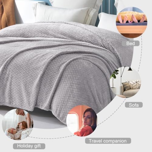 Image of Exclusivo Mezcla Soft Fleece Bed Blanket King Size, 90 inchx104 inch, Light Grey