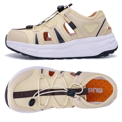 Image of Mens Closed Toe Wide Width Hiking Sandals Summer Walking Water Shoes Comfortable Recovery Fisherman Sport Sandals