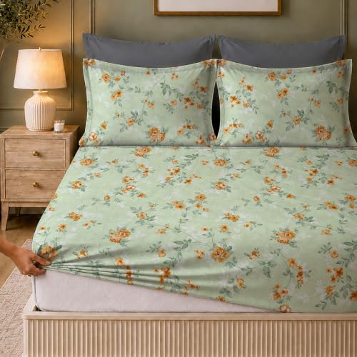 Image of LANE LINEN Symphony 100% Cotton 144TC King Bedsheet Set, 3 Piece, Printed