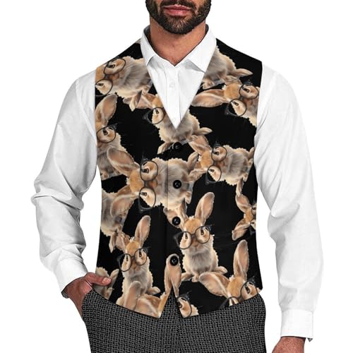 Funny Rabbit Men's Suit Vests Business Formal Dress V-Neck Waistcoat Tops with 2 Pockets