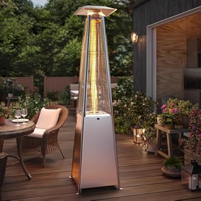 LAUSAINT HOME Pyramid Patio Heater, 48,000 BTU Outdoor Patio Heaters for Outdoor Use, Upgraded 87" Quartz Glass Tube Propane Heater for Deck Backyard Commercial, Tip-Over Protection, Cover & Wheels
