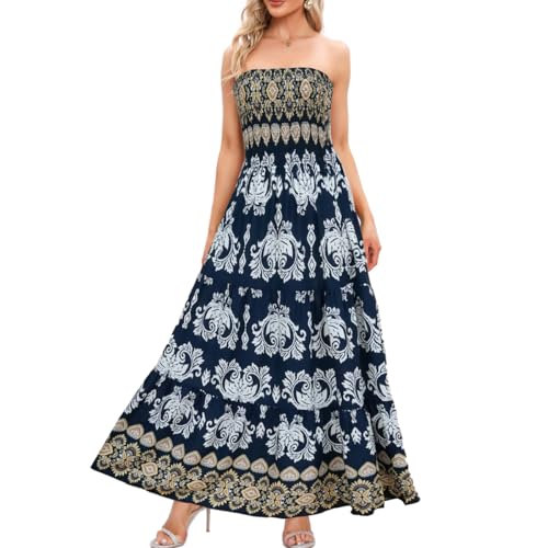 Image of Women's Summer Strapless Tube Top Maxi Dresses Off Shoulder Boho Beach Long Dress