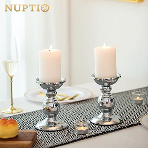Nuptio Silver Pillar Candle Holders, Wedding Centerpieces Metal Candle Holder For 3Inches Candles Stand Decoration Ideal For Weddings Special Events Parties Living Room, 2 Pcs #TOP2