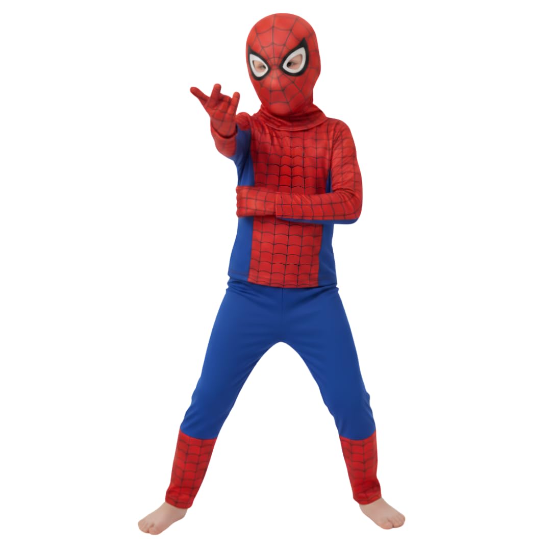 ITSMYCOSTUME Superhero Costume for Kids Boys Girls | 4-Piece Fancy Dress Set with Mask & Gloves | Print Red Blue Suit | Birthday School Party Cosplay | Polyester Stretch Fit | 2–8 Years-image-41