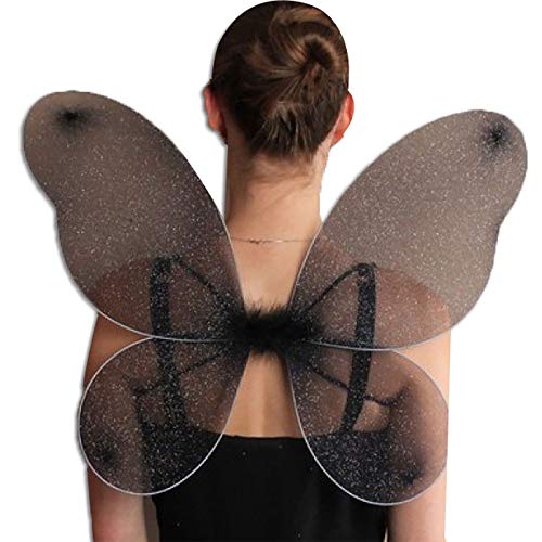 DIGITAL SPOT Womens Fancy Fairy Party Wings With Silver Glitter Ladies Book Week Party Accessory Black One Size (50X28Cm)