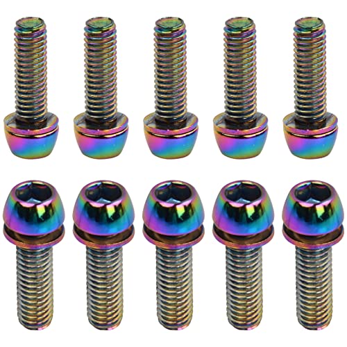 10 Pcs Bicycle Stem Bolts, M6 x 20mm Bike Stem Fixed Screws with Washers, 4 Colors Bike Disc Brake Caliper Bolts, Handlebar Stem Screws for Road Mountain Bike (Multicolor)