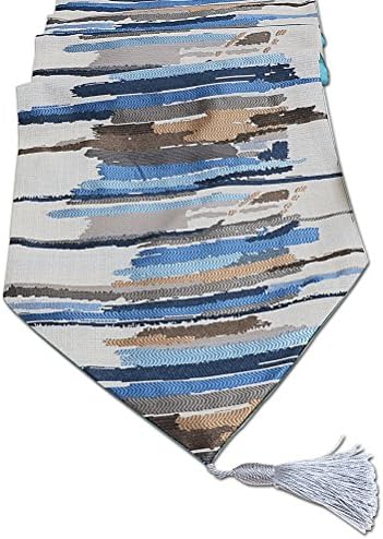 LivebyCare Multi-Size Stripe Polyester Elegant Fall Table Runners with Tassels Colorful Stripe Fabric 13 x 96 Inches Table Runners for Home Decoration
