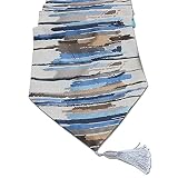 LivebyCare Multi-Size Stripe Polyester Elegant Fall Table Runners with Tassels Colorful Stripe Fabri
