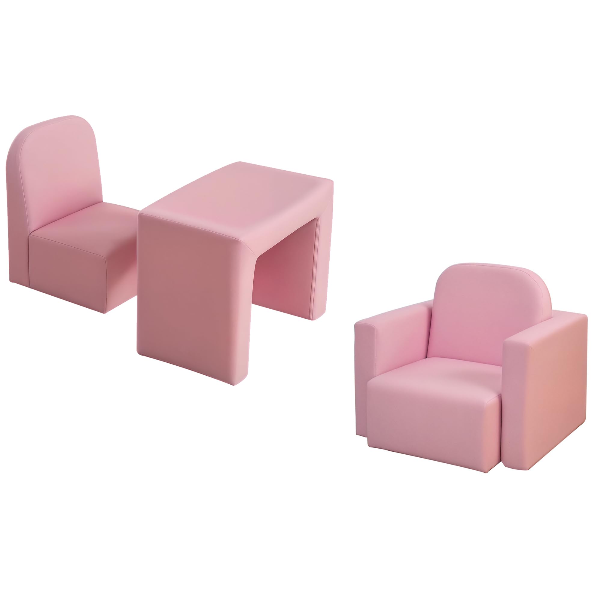 Qaba 2-in-1 Multifunctional Kids Sofa Convertible Table and Chair Set for Boys Girls, Pink