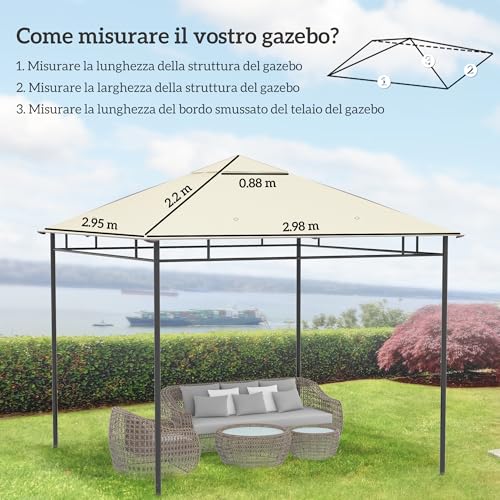 Outsunny Tetto Di Ricambio Per Gazebo 3X3 M Da Giardino, Telo Copertura Per Gazebo Resistente All'acqua In Poliestere 180G/㎡ Con 8 Fori Di Drenaggio E Prese D'aria, Solo Copertura, 298X295 Cm, Crema - 3