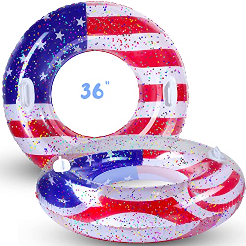 Leitee 2 Pcs Patriotic Inflatable Pool Float Tube with Handles, 36 inch