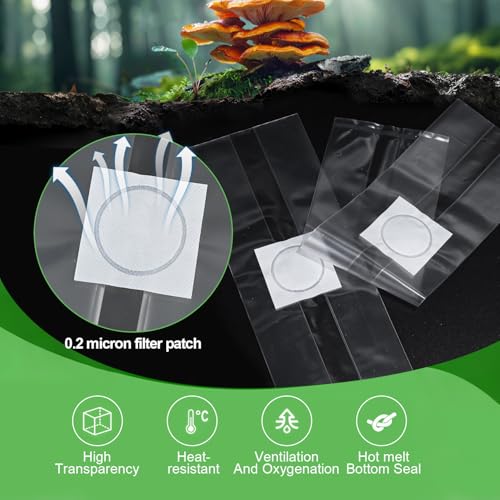 Zdhsufnvw Lot de 50 Sacs de Culture de Champignons Transparents Durable Sac Champignon avec Filtre - Accessoires de Croissance pour Champignons - 8 x 28 cm – vue 4