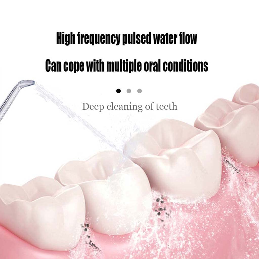 TJH Flosser de Agua para Dientes, irrigador bucal de Hilo Dental inalámbrico con 2 boquillas de Chorro y depósito de 200 ml, irrigador Dental de irrigador bucal con USB Recargable, IPX7